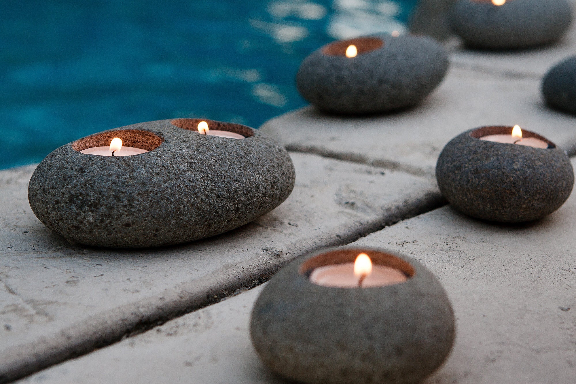 Natural Beach Pebble Tea Light Candle Holder Stone Candle Etsy