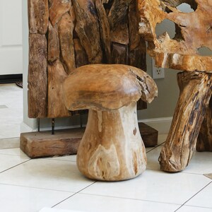 Reclaimed Teak Root Mushroom Stool Natural Wood Stool Chair Home & Garden Decor Medium - 18"H