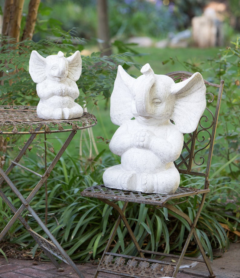 Meditating Lucky Elephant Statue Sculpture Garden Accent Fiber Etsy