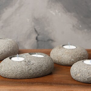 Natural Beach Pebble Tea Light Candle Holder Stone Candle Holder Single Double image 7