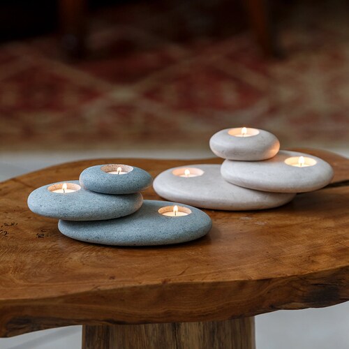 Rock Cairn Candle Holder Natural River Stone Sculpture Stacked Etsy