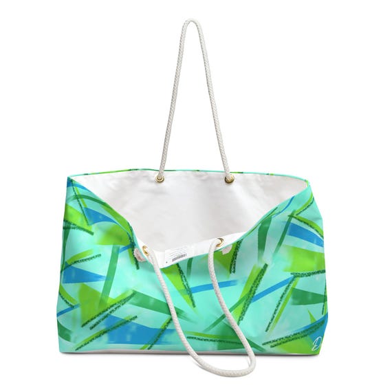 Abstract Green Blue Geometric Pattern Weekender Bag