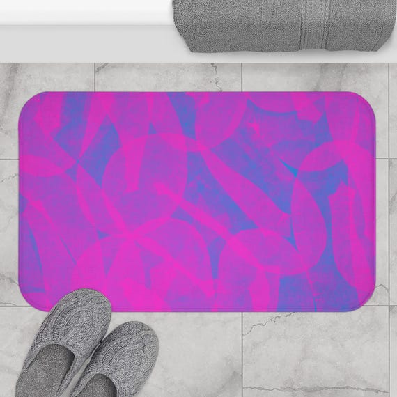 Abstract Pink Purple Swirl Bath Mat | Neon Geometric Pattern