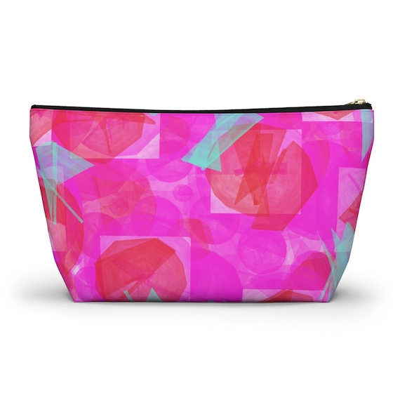 Abstract Pink Geometric Accessory Pouch