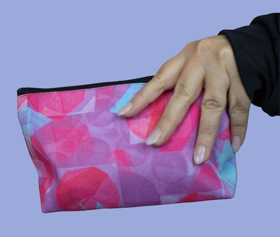 Abstract Pink Geometric Accessory Pouch