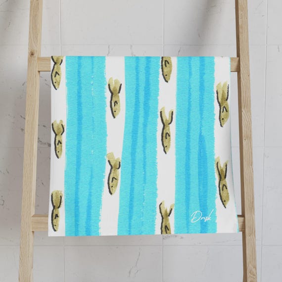 Green Fish Stripe Hand Towel