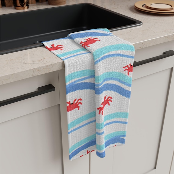 Red Crab Wave Microfiber Tea Towel