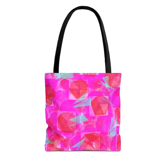 Pink Abstract Floral Tote | Bright Geometric Blossom Pattern
