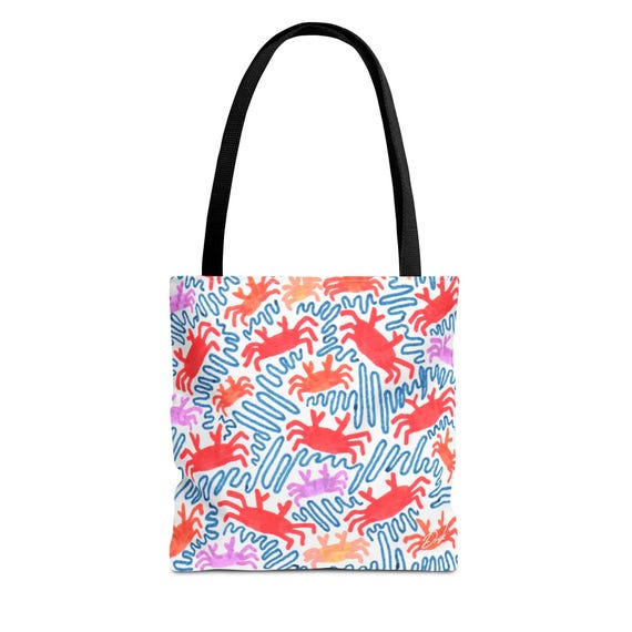 Coral Crabs Tote Bag | Squiggle Pattern