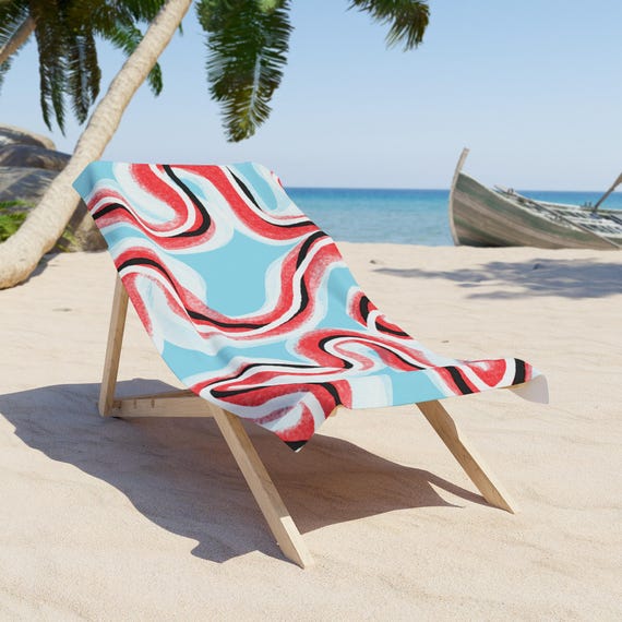 Abstract Wavy Stripe Beach Towel | Red White Blue Swirl