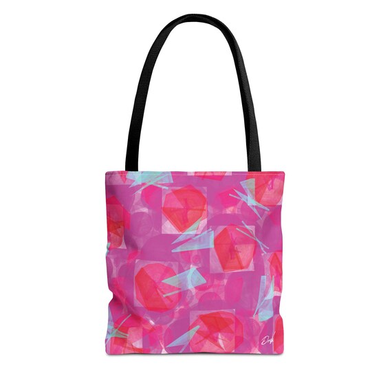 Pink Abstract Floral Tote | Bright Geometric Blossoms