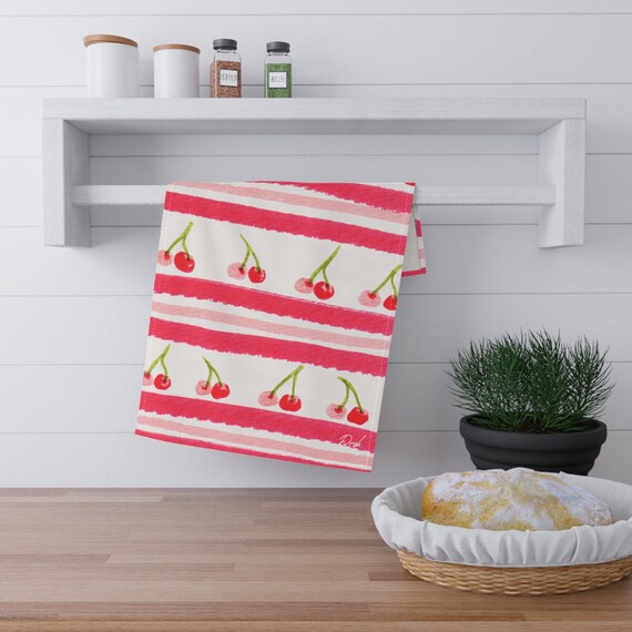 Cherry Stripe Tea Towel
