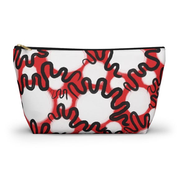 White Dots and Black Squiggle Pattern Accessory Pouch
