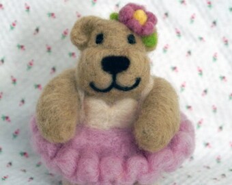 Josephine Ballerina Bear Felted Figurine, Ballet Dancer