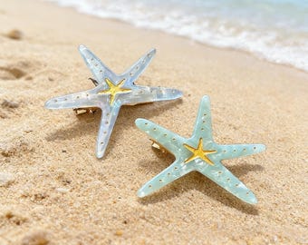 2Pcs Starfish Acetate Hair Side Clips — A Must-Have for Beach Vacations and Photoshoots
