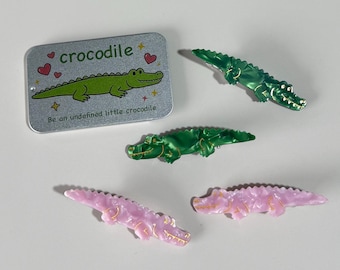 2Pcs Crocodile Hair Clips with Metal Gift Tin, Animal Hair Accessories for Women Girls Teens, Beach Vacation Travel Photo Props, Unique Gift