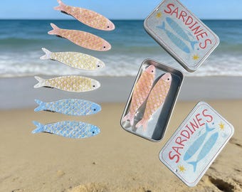 Fermagli per capelli a forma di sardina, accessori per capelli a forma di cibo originale