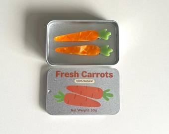 Carrot Acetate Hair Clips, Playful Vegetable Barrettes, Includes Storage Case