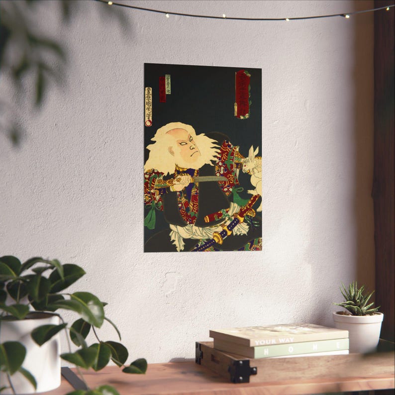 Kapuki Rabbit Toyohara Kunichika Rabbit Zodiac Ukiyoe Print | Japanese Kabuki Wall ...
