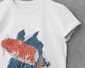 Japanisches Ukiyo-e Koi Fisch T-Shirt Design - Traditioneller Holzschnitt
