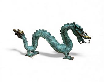 Bronzene Drachenskulptur | Mythische Drachenstatue nach Feng Shui | Asiatische Dekorationskunst