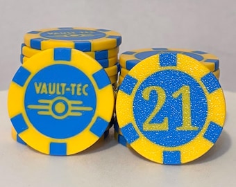 Fichas de póker del Refugio 21 (juego de 4) – Decoración de Fallout impresa en 3D