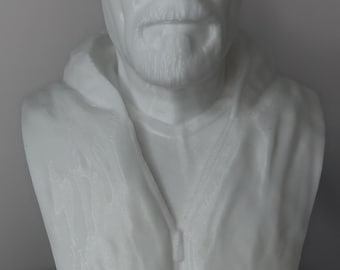 Busto de antihéroe de la química: estatua impresa en 3D inspirada en un fan • Acabado blanco minimalista • Decoración de escritorio/estantería hecha a mano