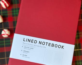 Red A5 Lined Notebook with Elastic&Bookmark | Classic Journal for School, Work,Daily Notes