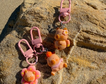 Mini Capybara Keychain – Acrylic Charm, Painted Carabiner