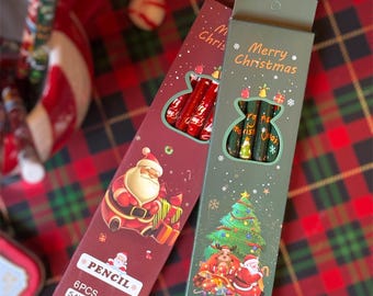 60 Crayons De Noël Avec Gommes Décoratives - 8 Modèles Festifs (Père Noël, Renne, Sapin...) - HB - Cadeau Enfant