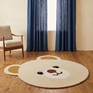 Hand Tufted Wool Teddy Bear Rug, Cute Nursery Area Rug for Baby & Kids Room, Soft Handmade Playroom Decor, Cute Teddy Bear kids room rug image 3