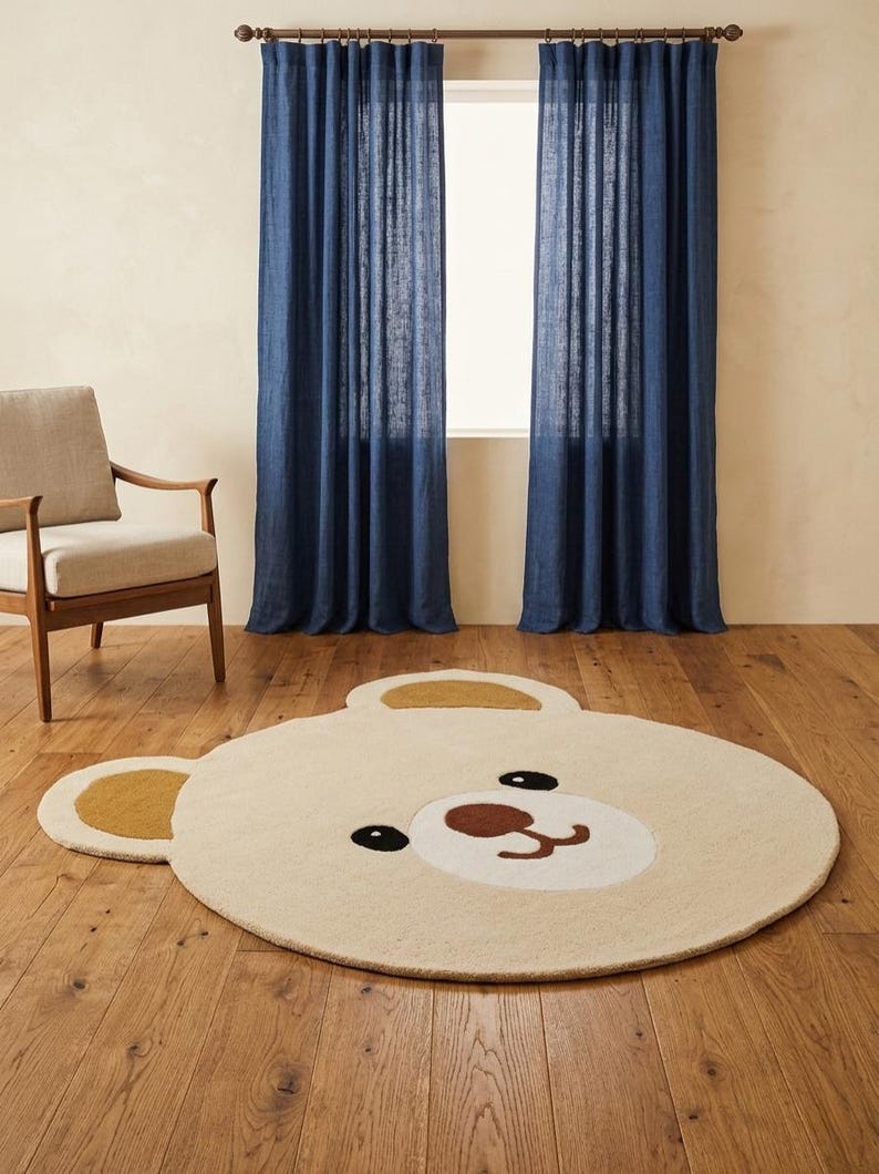 Hand Tufted Wool Teddy Bear Rug, Cute Nursery Area Rug for Baby & Kids Room, Soft Handmade Playroom Decor, Cute Teddy Bear kids room rug image 3
