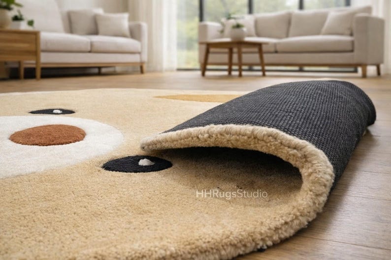 Hand Tufted Wool Teddy Bear Rug, Cute Nursery Area Rug for Baby & Kids Room, Soft Handmade Playroom Decor, Cute Teddy Bear kids room rug image 5
