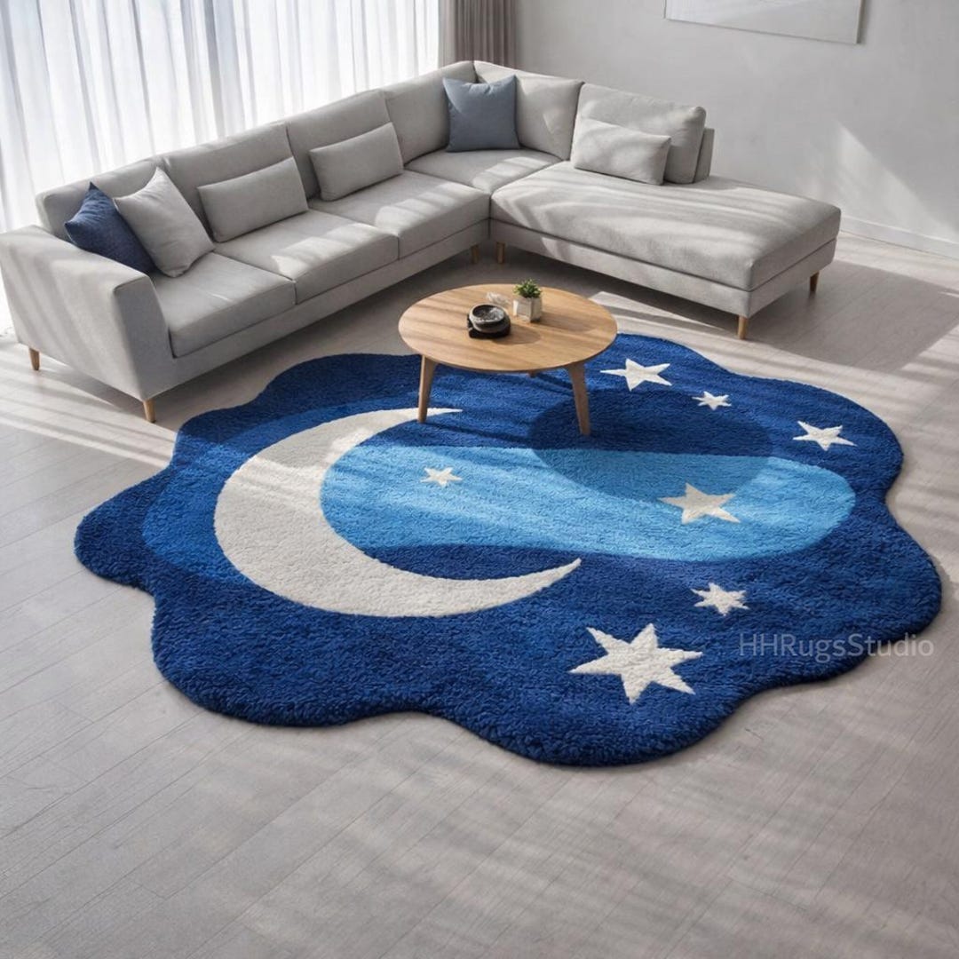 Hand Tufted Wool Moon and Stars Rug | Kids Nursery Carpet - Etsy
