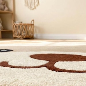 Hand Tufted Wool Teddy Bear Rug, Cute Nursery Area Rug for Baby & Kids Room, Soft Handmade Playroom Decor, Cute Teddy Bear kids room rug image 8