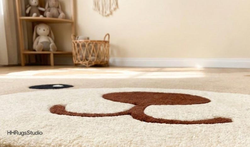 Hand Tufted Wool Teddy Bear Rug, Cute Nursery Area Rug for Baby & Kids Room, Soft Handmade Playroom Decor, Cute Teddy Bear kids room rug image 8