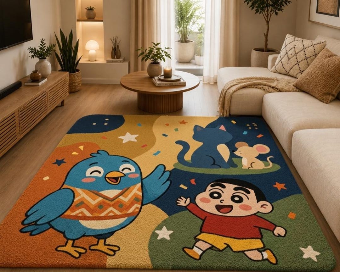 Cute Cartoon Style Kids Rug, Colorful Character Tufted Rug, Handmade ...