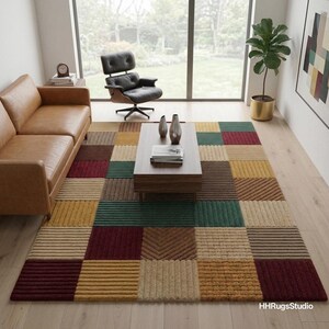 Alfombra con textura de patchwork tejida a mano, alfombra abstracta moderna, alfombra geométrica colorida, alfombra de lana con múltiples texturas, alfombra de tamaño personalizado.