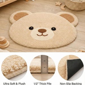 Hand Tufted Wool Teddy Bear Rug, Cute Nursery Area Rug for Baby & Kids Room, Soft Handmade Playroom Decor, Cute Teddy Bear kids room rug image 11