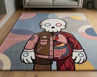 Street Art Character Rug – Hand Tufted Urban Cartoon Carpet, Abstract Rug, Hypebeast Room Decor Area Rug, Cozy Art Rug