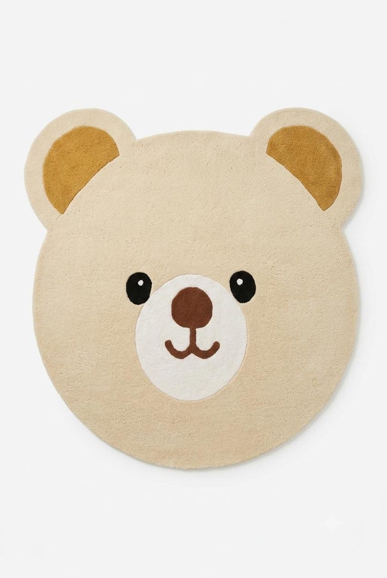 Hand Tufted Wool Teddy Bear Rug, Cute Nursery Area Rug for Baby & Kids Room, Soft Handmade Playroom Decor, Cute Teddy Bear kids room rug image 4