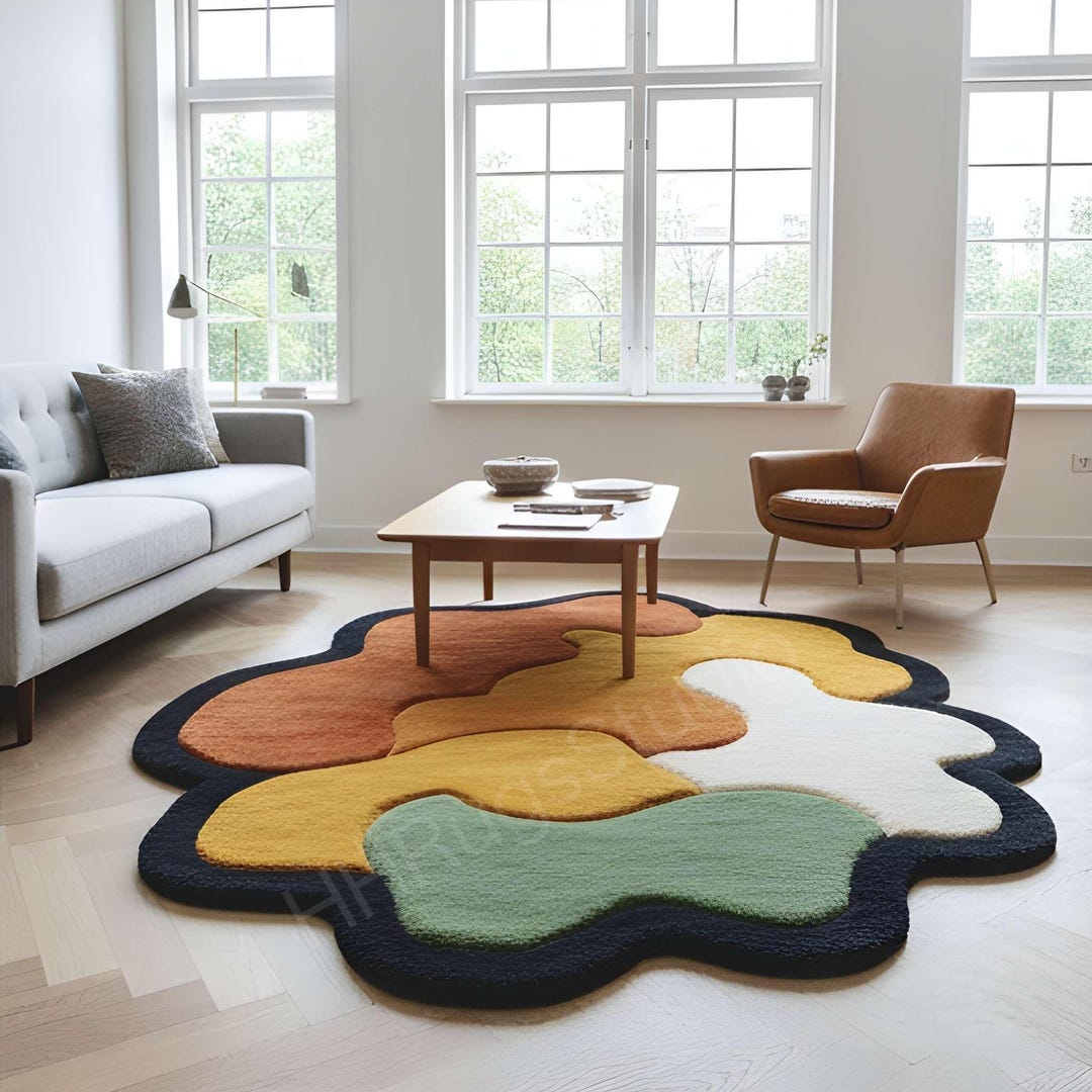 Hand Tufted Modern Irregular Shape Rug | Multicolor Abstract Carpet - Etsy