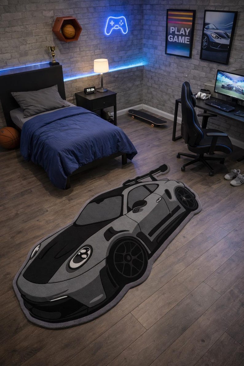 Hand Tufted Sports Car Rug, 5×12 Ft Size Car Shape Area Rug, Supercar ...