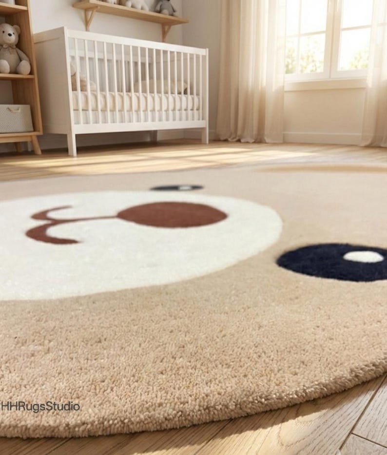 Hand Tufted Wool Teddy Bear Rug, Cute Nursery Area Rug for Baby & Kids Room, Soft Handmade Playroom Decor, Cute Teddy Bear kids room rug image 7