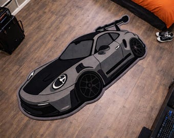 Hand Tufted Premium Wool Sports Car Rug, Car Shape Area Rug, Supercar Style Rug, Kids Room Gamer Rug, Automotive Carpet.