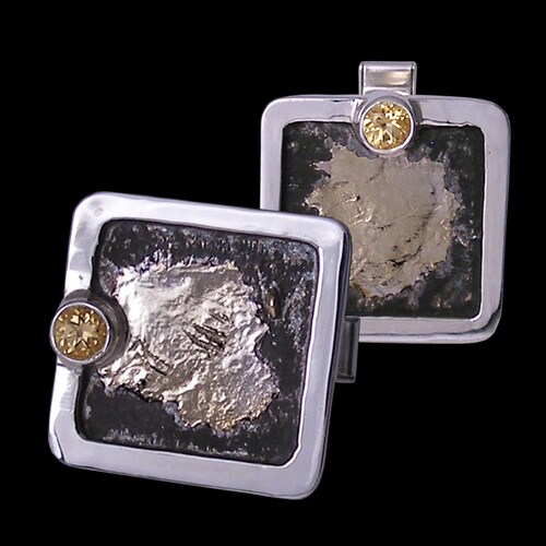 Midas Touch, hand made, sterling silver, 18K gold and honey topaz cufflinks by Rubyblue Jewelry