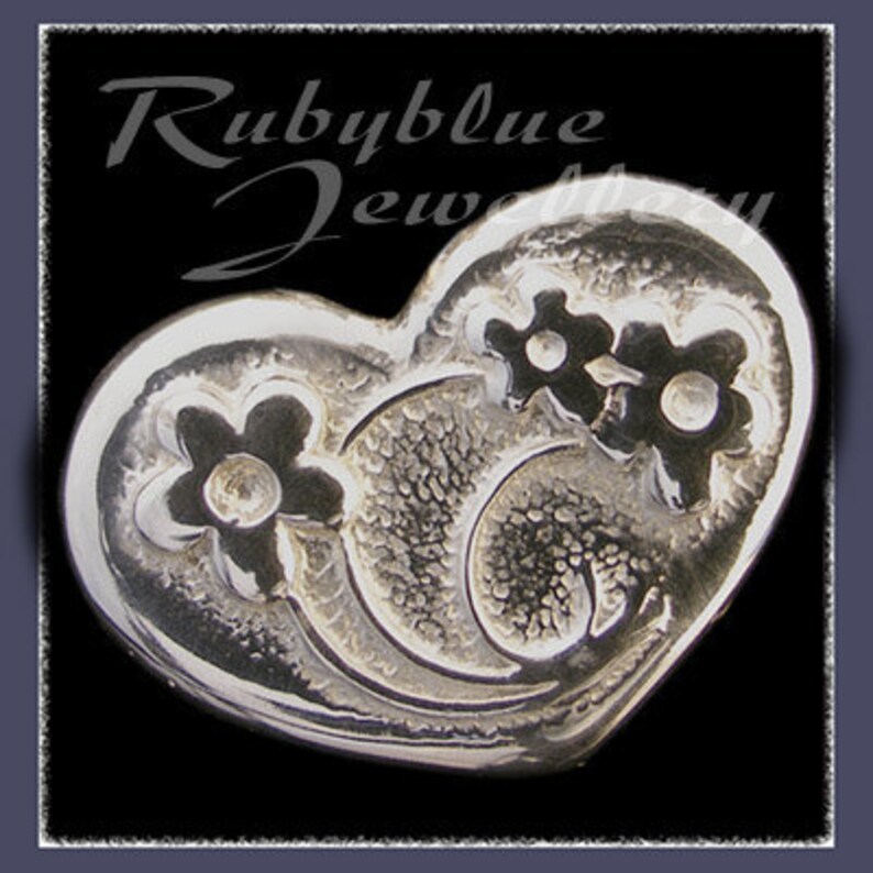 Forget-Me-Not Jewelry, hand made sterling silver 'heart' lapel pin with forget-me-not flowers by Rubyblue Jewelry image 1