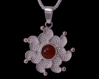 one-of-a-kind genuine red carnelian, sterling silver and 10 karat yellow gold 'Sun' pendant by Rubyblue Jewelry