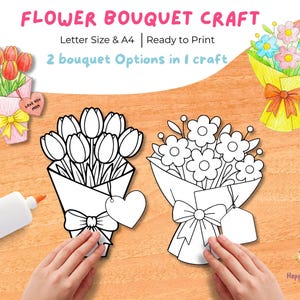 Flower Bouquet Craft Activity for Kids | Printable Coloring, Cutting (Digital Download)