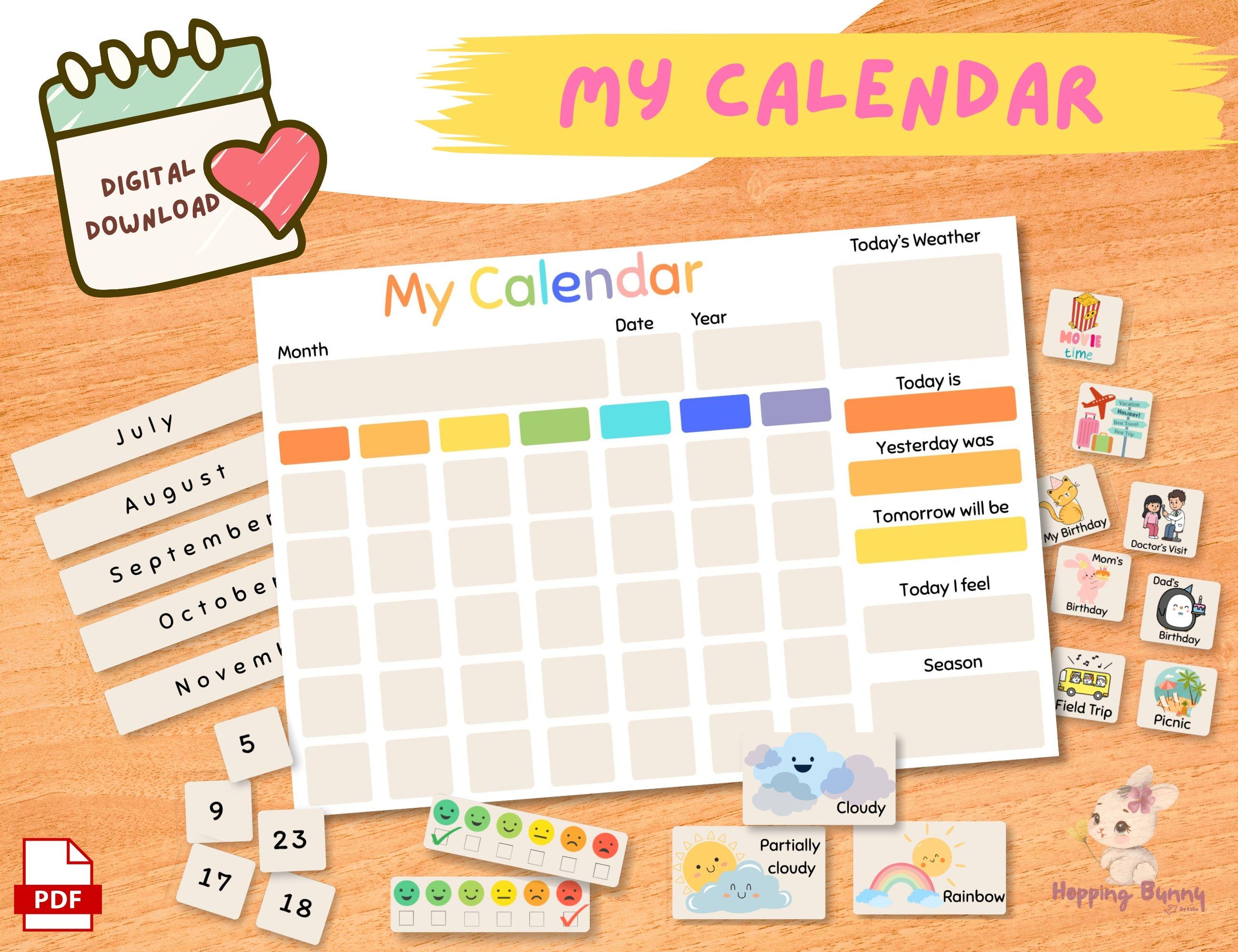 Daily Kids Calendar Printable | Fun Learning Calendar for Toddlers and ...